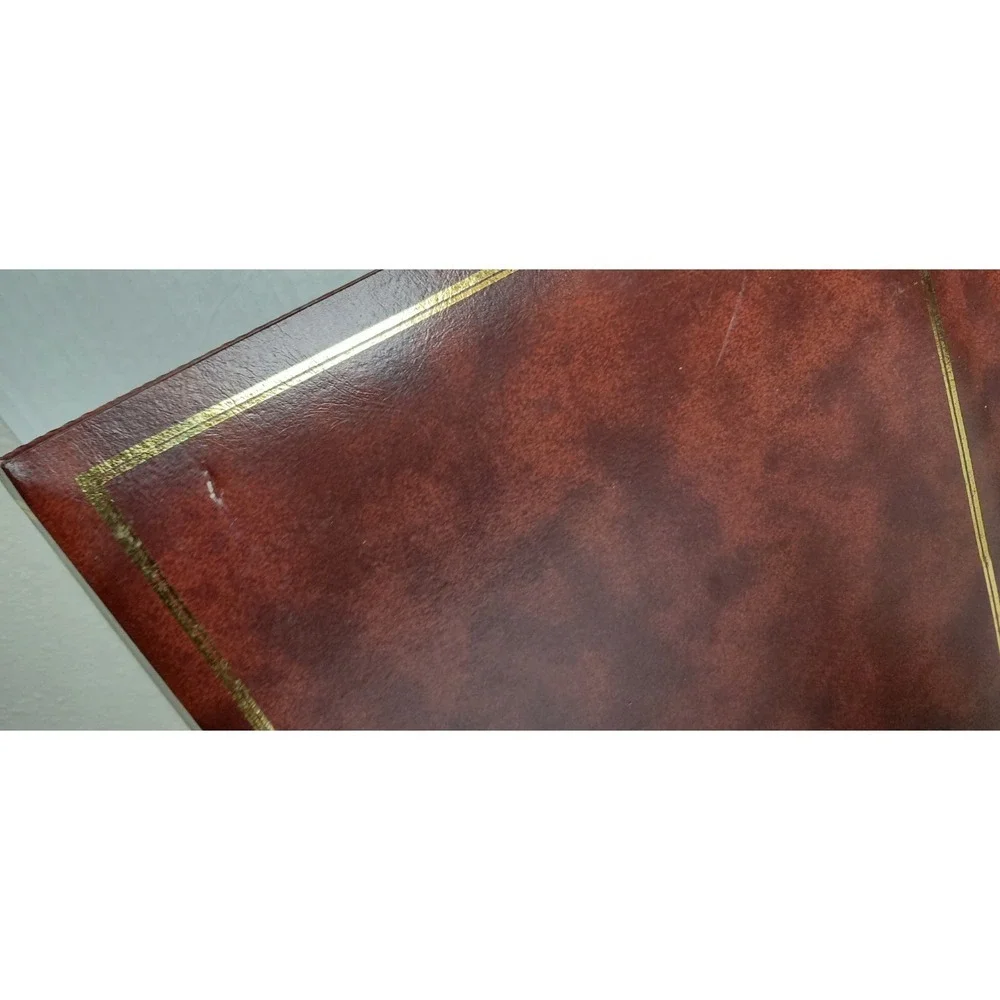 VTG Faux Leather Gold Maroon Fold Out Photo Card Collection Album Clear Sleeves